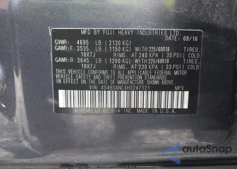 2017 Subaru Outback 2.5I Limited from USA, damaged, VIN 4S4BSANC4H3247121